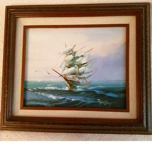 Vintage Oil Painting of Clipper Ship Painted 01/17/1997 Ocean City, NJ Boardwalk